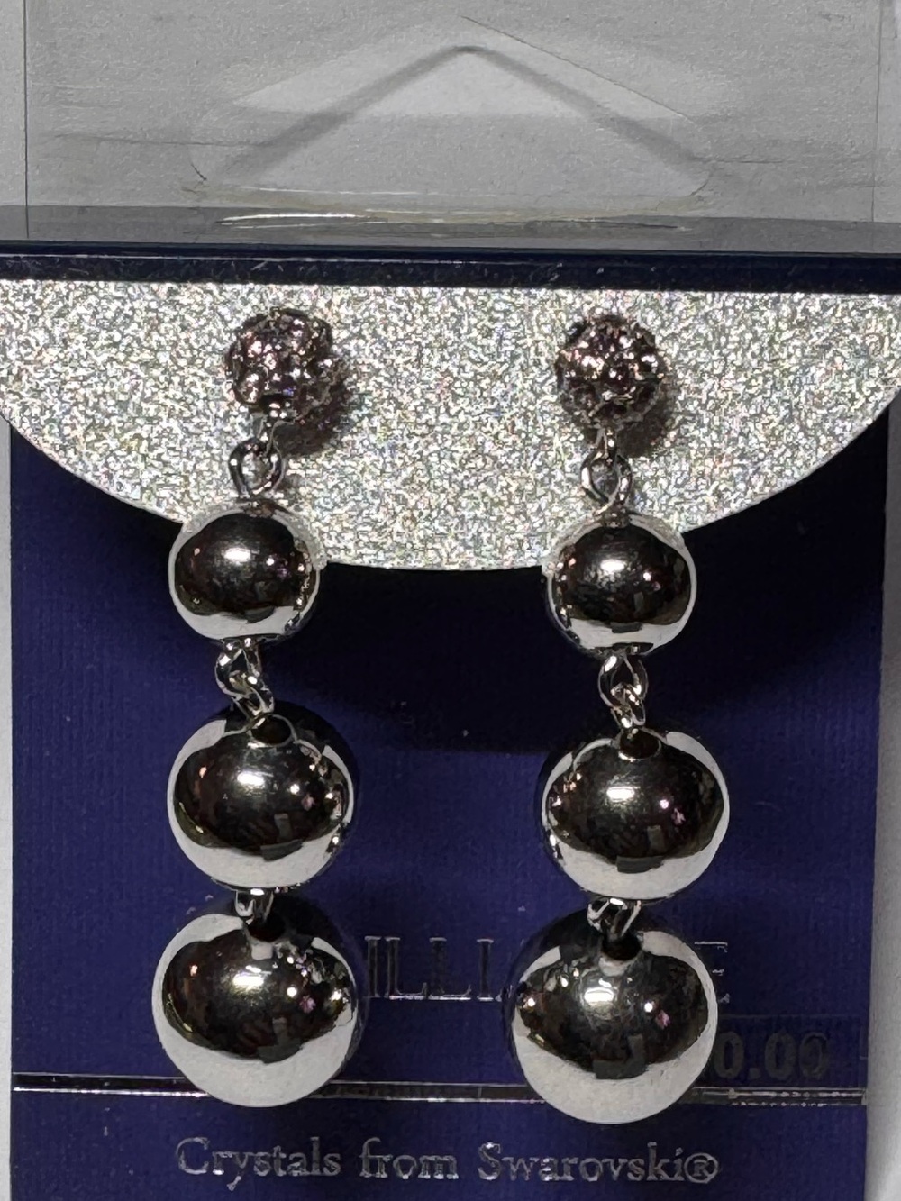 Brilliance Silver Plate 3 Tier Ball Drop Earrings Clear Crystals by Swarovski